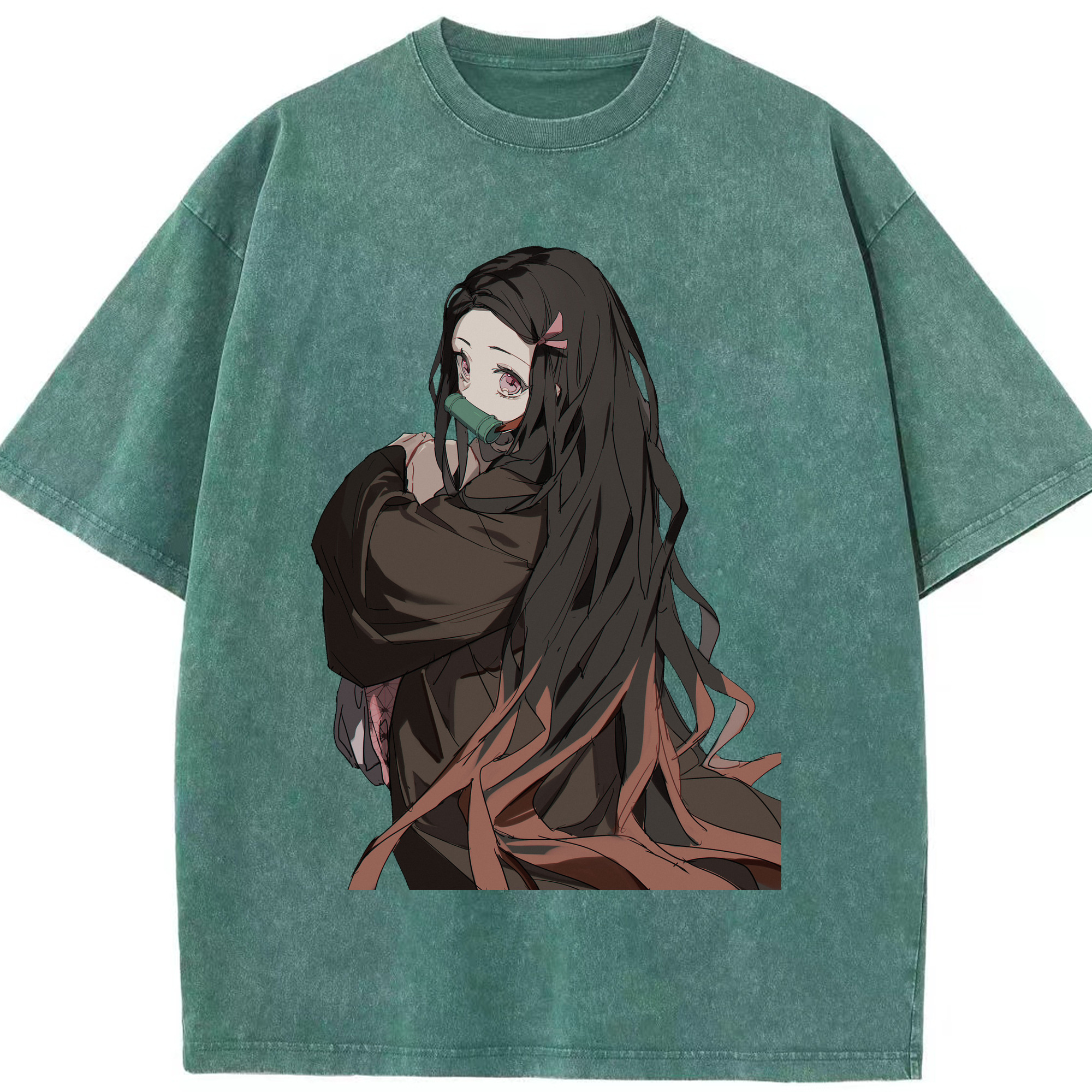 （画像用） 鬼滅の刃（きめつのやいば）竈門 禰󠄀豆子／かまど ねずこ Kamado Nezuko 綿100% ヴィンテージ風 半袖Tシャツ（フロントプリント）